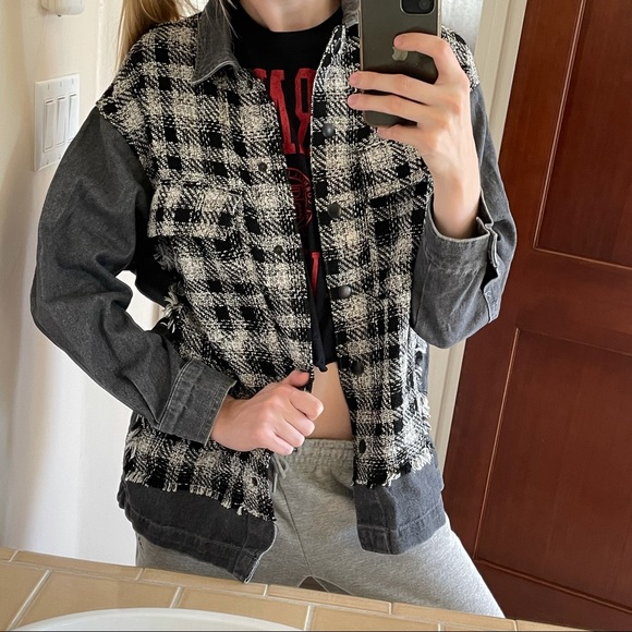 NWT Zara black checkered/plaid button down jacket - Picture 4 of 12